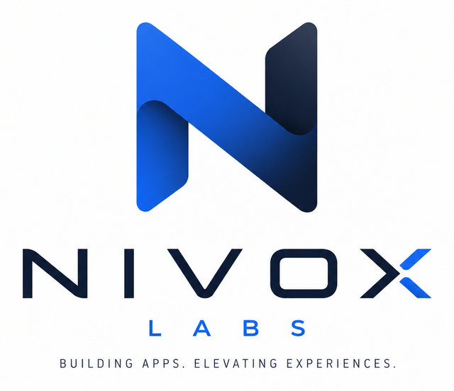 Logo NIVOX LABS: una N stilizzata in blu sopra il nome NIVOX LABS e il motto «Building apps. Elevating experiences.»
